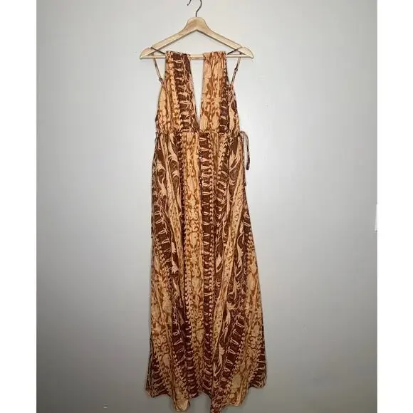 Cult Gaia NWT Agatha Printed Linen Maxi Dress Cut Outs Spice Multi Size Large - Picture 3 of 10